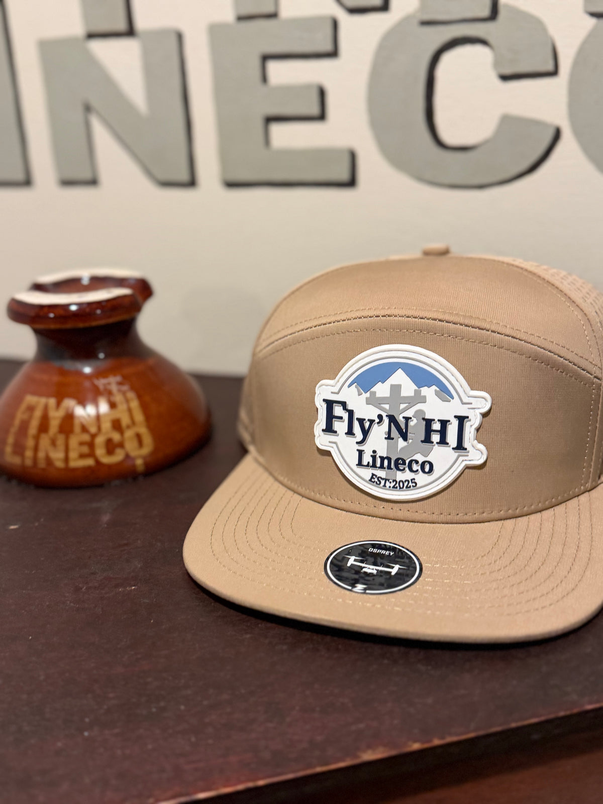 Tan hat with PVC patch