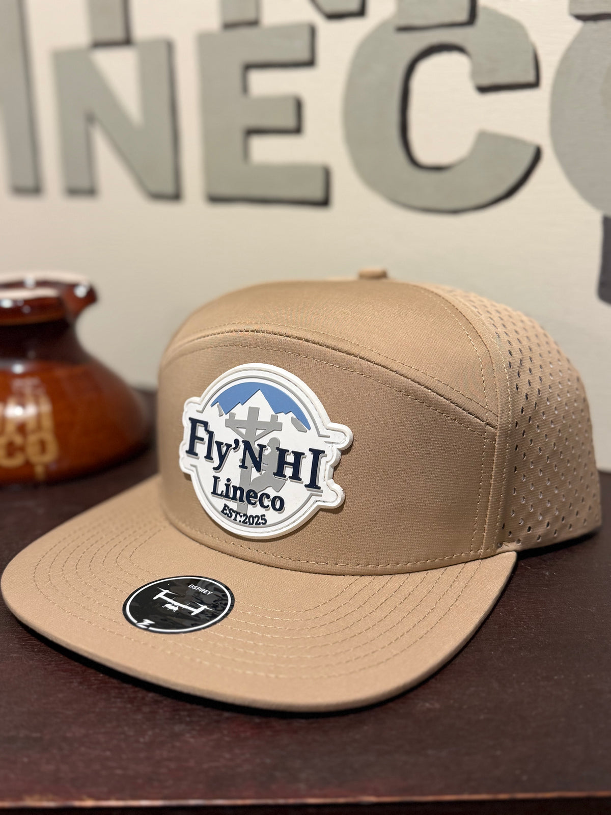 Tan hat with PVC patch